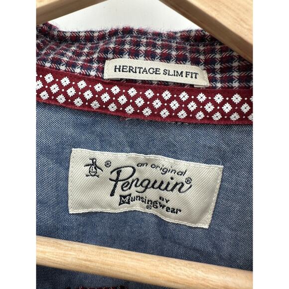 Original Penguin Heritage Slim Fit Red Plaid Button Up Shirt Men's Size Large - Picture 4 of 7